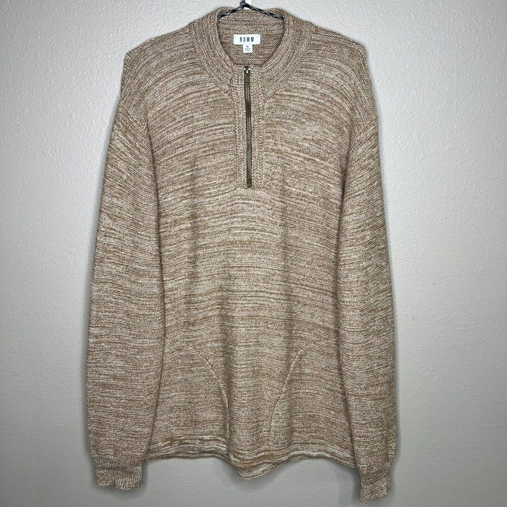 Rowm Men's Brown 100% Cotton Long Sleeve Quarter-Zip Knit Pullover Sweater XL